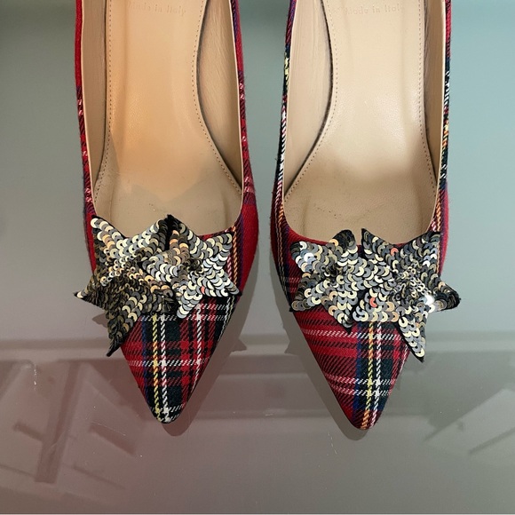 J. CREW Lucie Tartan Plaid Star Sequin Glitter Holiday Pumps Heels \\ 7 - Picture 4 of 13